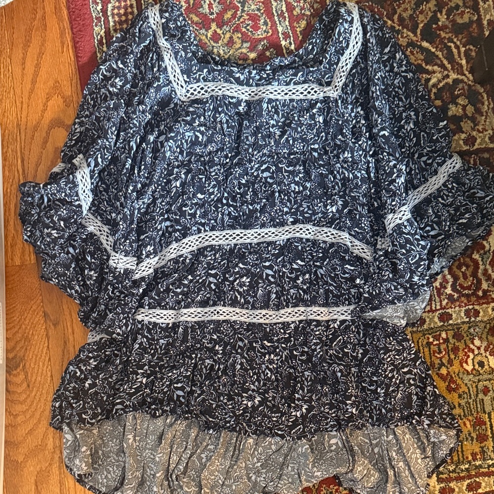 Elegant Blue/Periwinkle Lace Trim Women's Dress - Free People